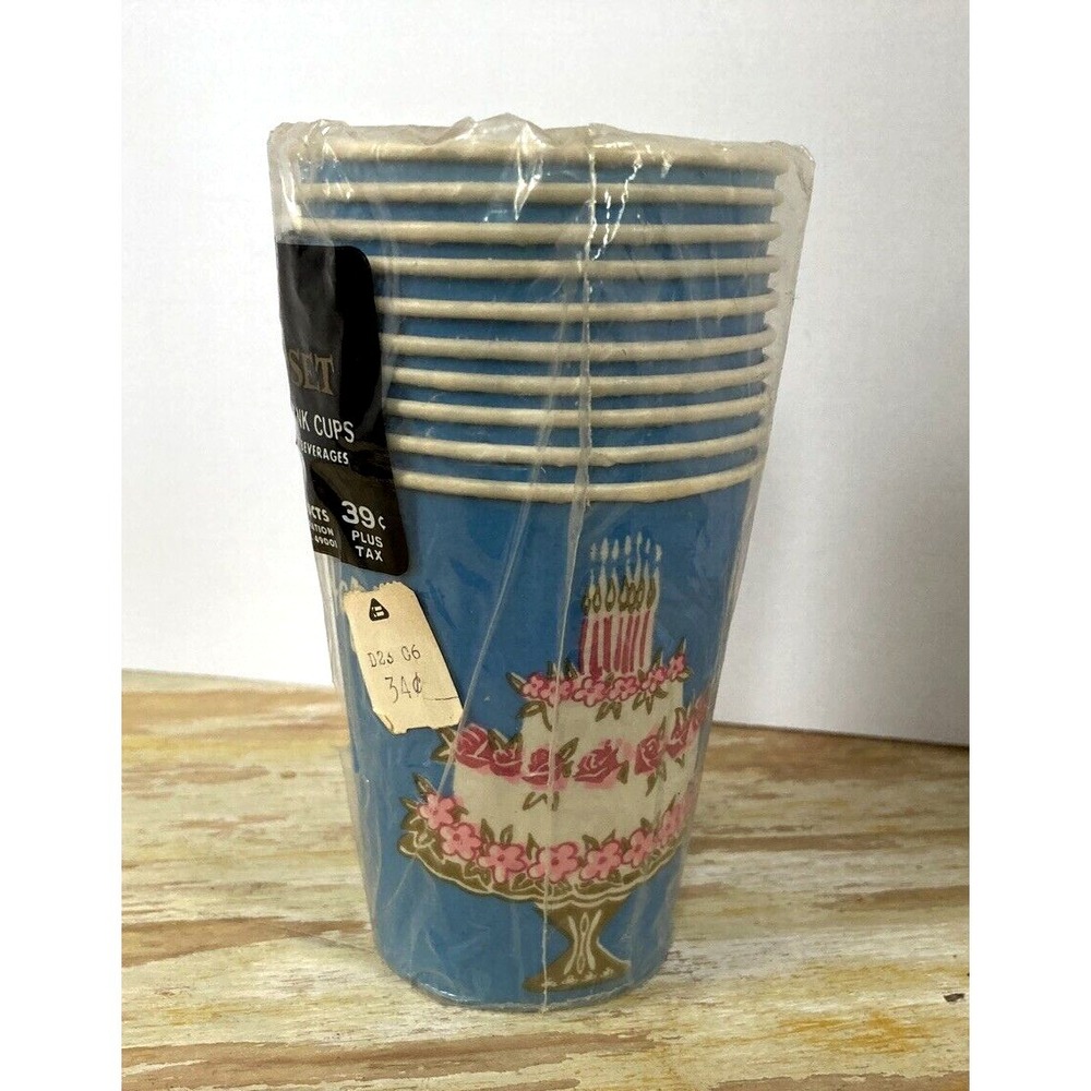 Vintage party cold drink cups Beach Products Handi-Set Happy Birthday NOS NIP